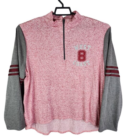 Womens Red & Gray Fame 4 Fifteen Pullover Shirt Long Sleeve Hi Lo 1/4 Zip XXL - Picture 1 of 11
